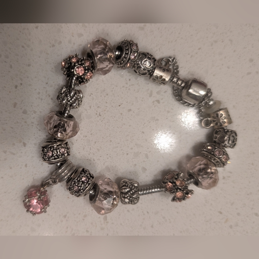 Elegant Silver and Pink Charm Bracelet
